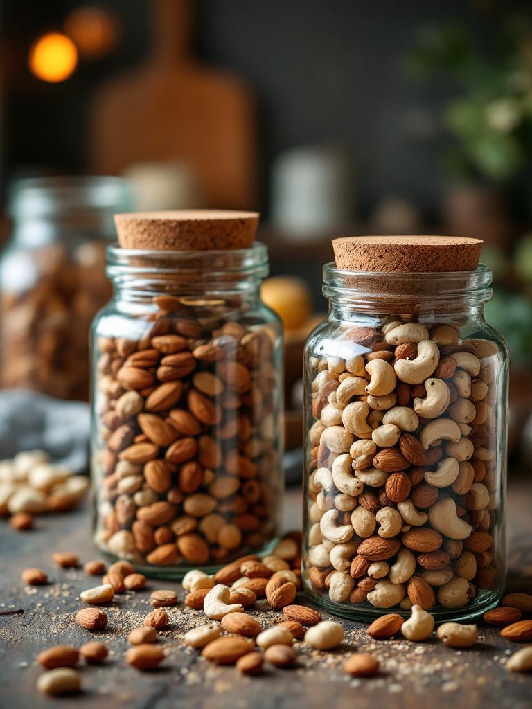 Dry nuts Dry nuts in eco-friendly reusable jars