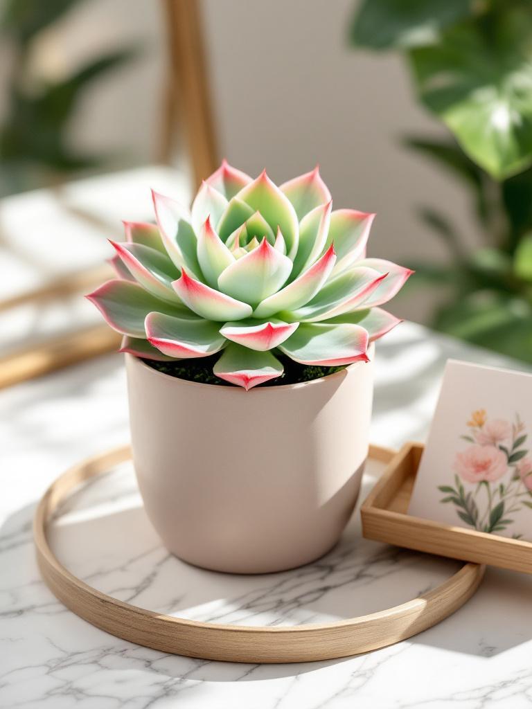 Echeveria Colorata Succulent &ndash; Pink-Edged Rosette Plant in Decorative Pot for Gifting in Nepal
