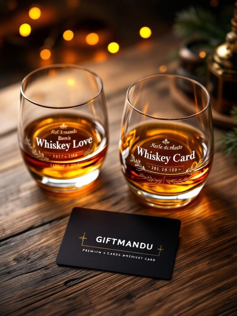 Engraved glassware set including wine glass and whiskey tumbler, custom gift for special occasions from Giftmandu Nepal