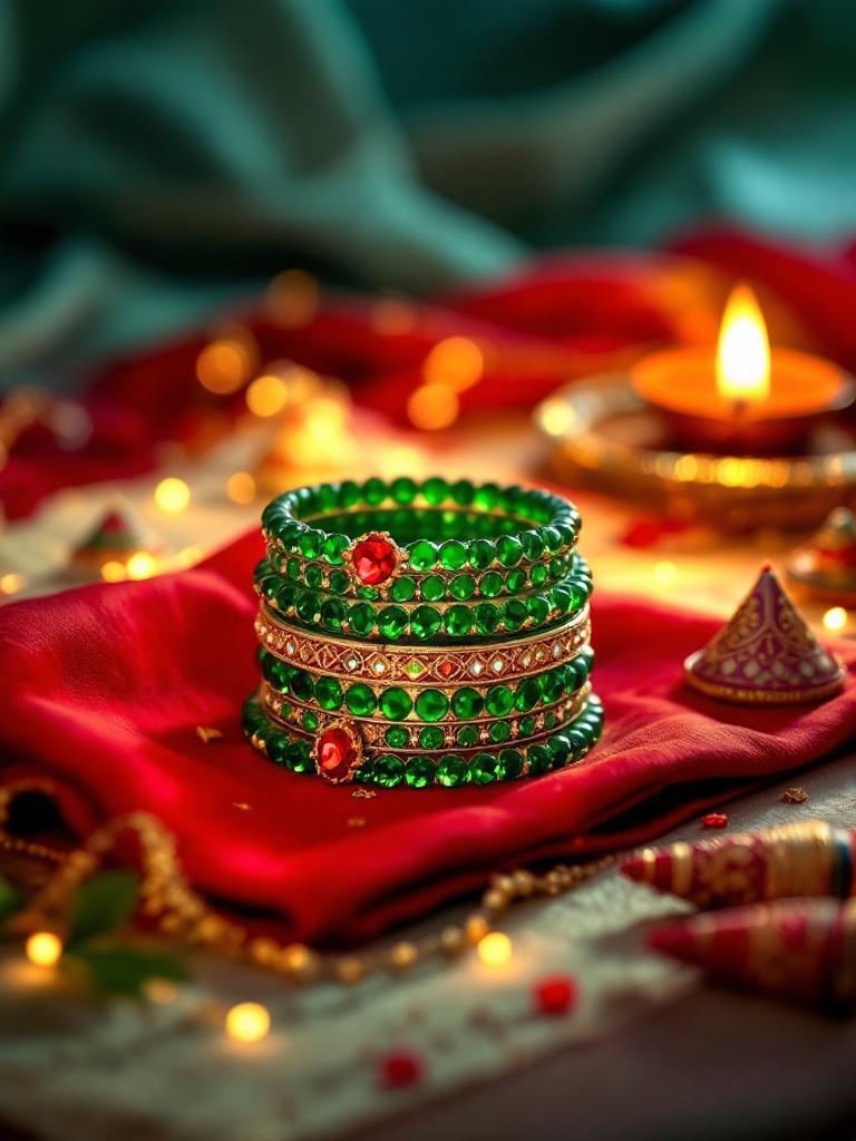 Buy green bangles for Teej online   Teej accessories set Nepal   Mehendi and bindi gifts online   Shop bangles and chura Nepal 