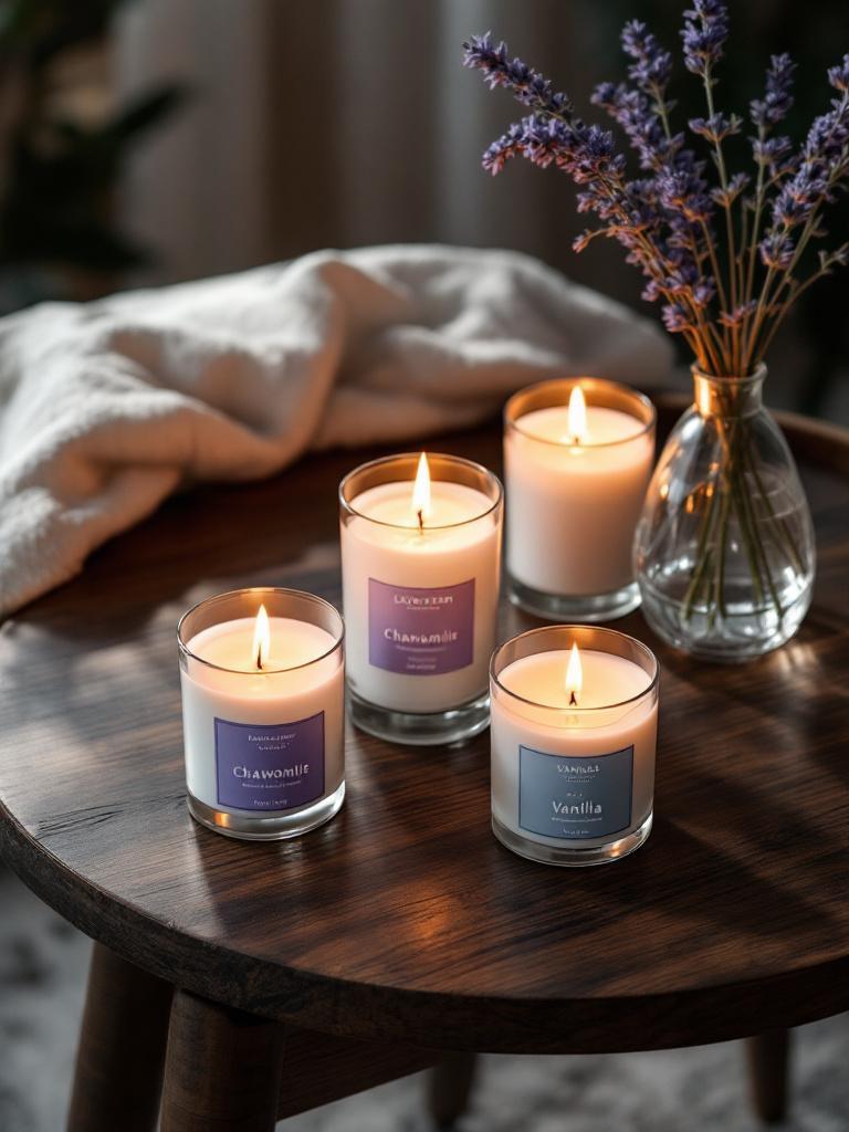 Scented aromatherapy candles with lavender, chamomile, and vanilla for stress relief &ndash; Giftmandu