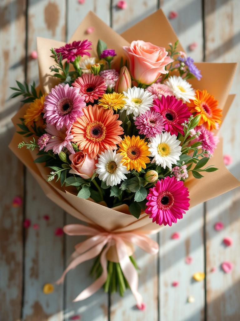  Bright mixed flower bouquet with gerberas and roses for online gift delivery in Nepal 