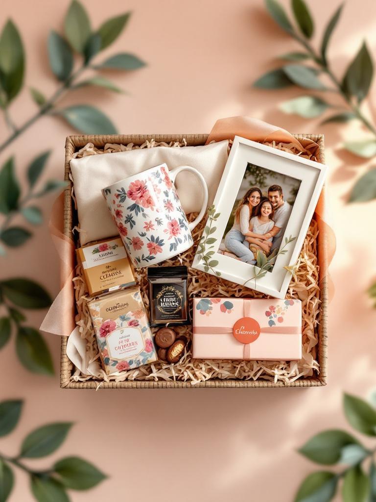 Custom gift hamper with printed mug, photo frame and assorted snacks &mdash; personalised hamper for special occasions in Nepal