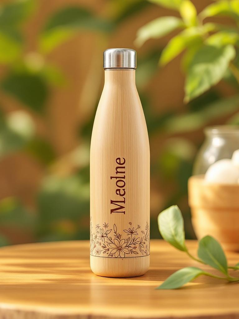 Personalized bamboo water bottle with Personalized bamboo water bottle with floral design
