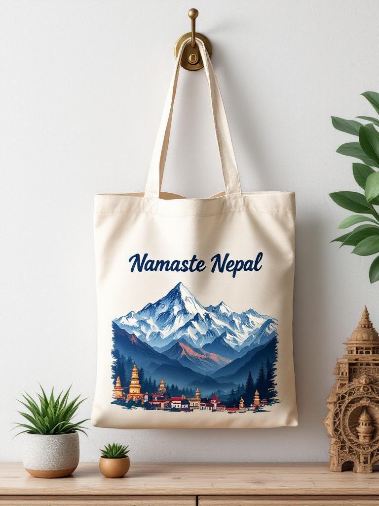 Nepali souvenir tote bags Nepali souvenir tote bags with Namaste and Everest designs