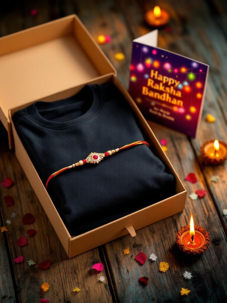 rakhi with men&rsquo;s t-shirts Nepal   send apparel gifts to brother Nepal   raksha bandhan clothing gift 