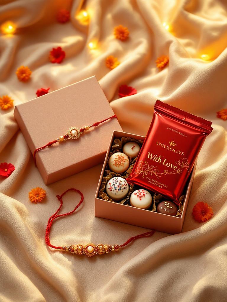 Designer rakhi gift box Nepal Designer rakhi gift box Nepal Rakhi box with sweets and gifts Custom rakhi packaging ideas Rakhi combo box for gifting