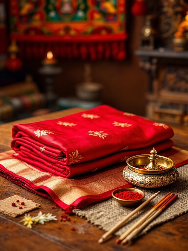 Buy Teej saree online Nepal Buy Teej saree online Nepal Teej puja kit delivery Nepal Red sari and sindoor gift set Nepal