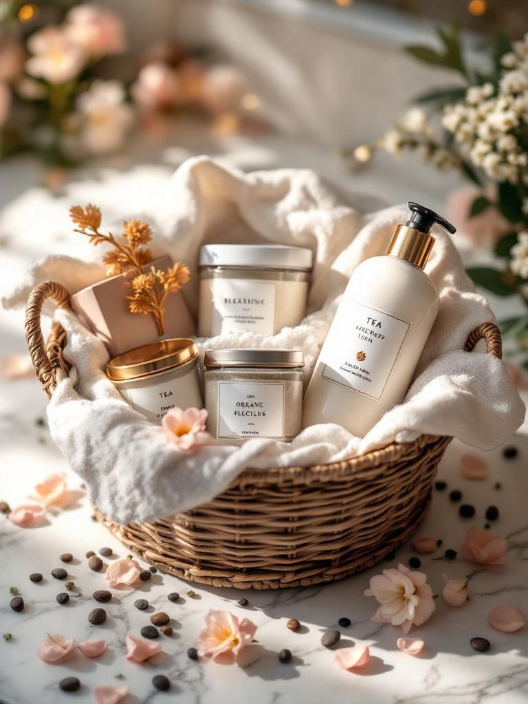 Self-care hamper with bath salts, scented candle, body lotion and herbal tea &mdash; wellness gift box for her in Nepal