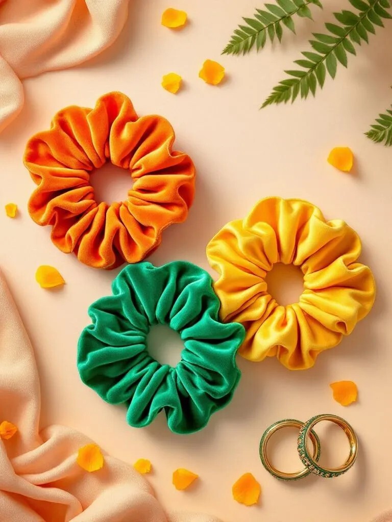 Trendy scrunchies Nepal  Buy scrunchies online in Nepal  Fashion scrunchies for girls Nepal  Shrawan hair scrunchies gift  Festive scrunchies for women  Velvet scrunchies for Shrawan