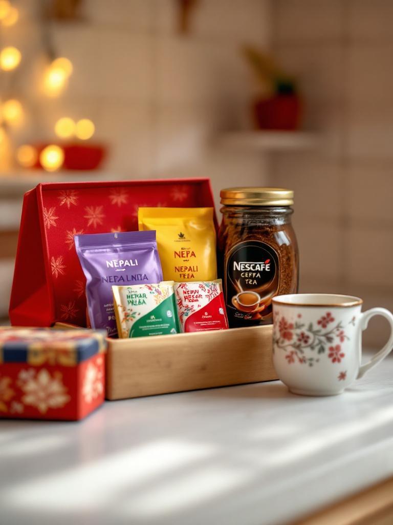 Tea and coffee gift set with mugs and Nepali tea packets, ready-to-ship Father&rsquo;s Day gift for dads