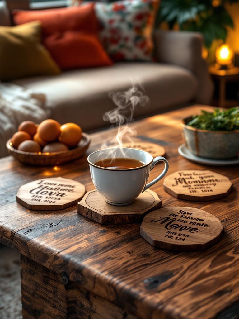  Custom tea coasters with engraved names