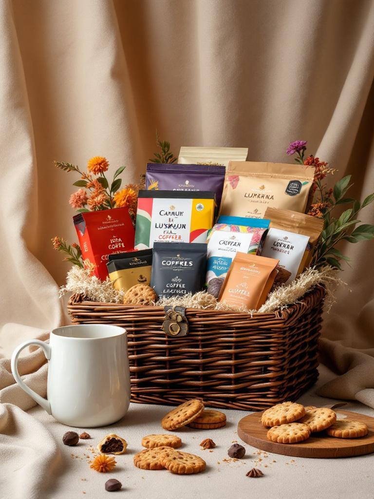 Tea and coffee hamper with biscuits, premium tea bags, coffee sachets and ceramic mug &mdash; gift set for elders or colleagues