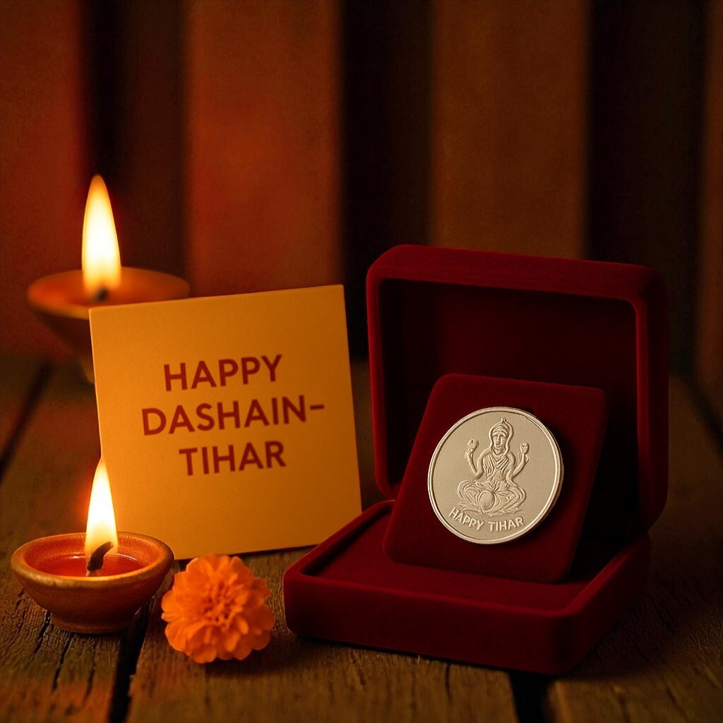 Personalised silver coin gifts in Nepal