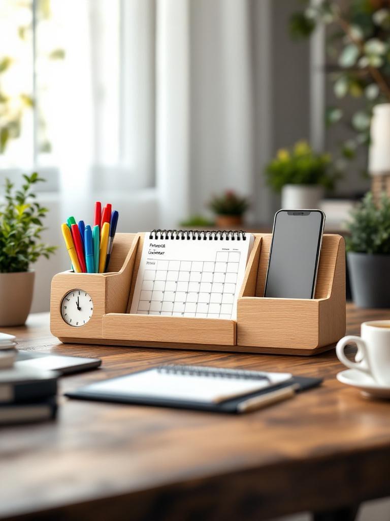 Wooden desk organizer Wooden desk organizer with personalized nameplate